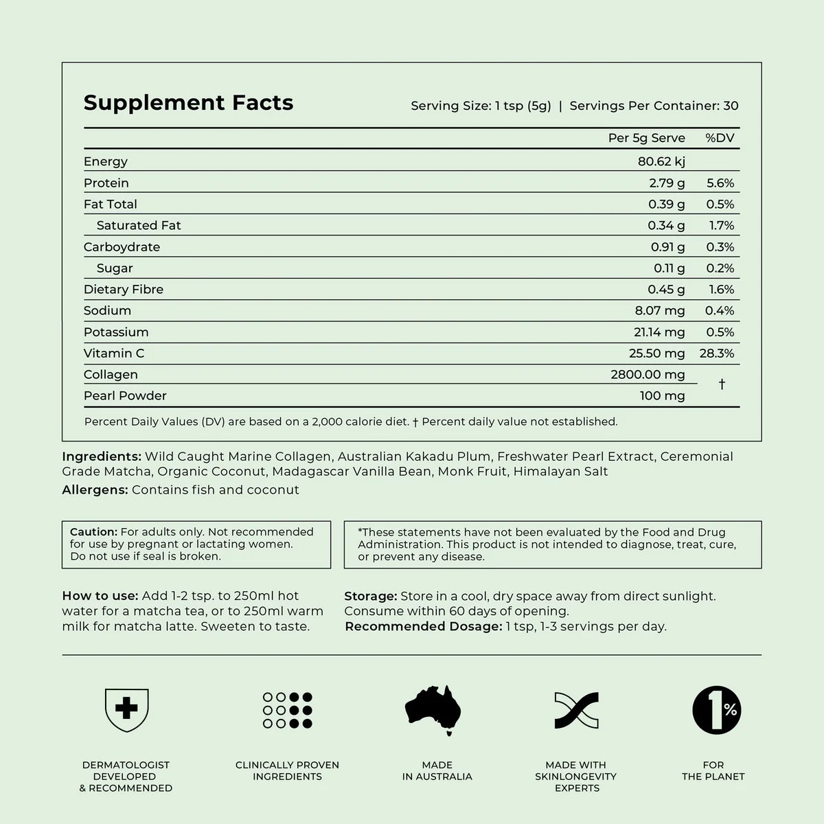 Par Olive Marine Collagen Superpowder with Ceremonial Grade Japanese Matcha and Kakadu plum