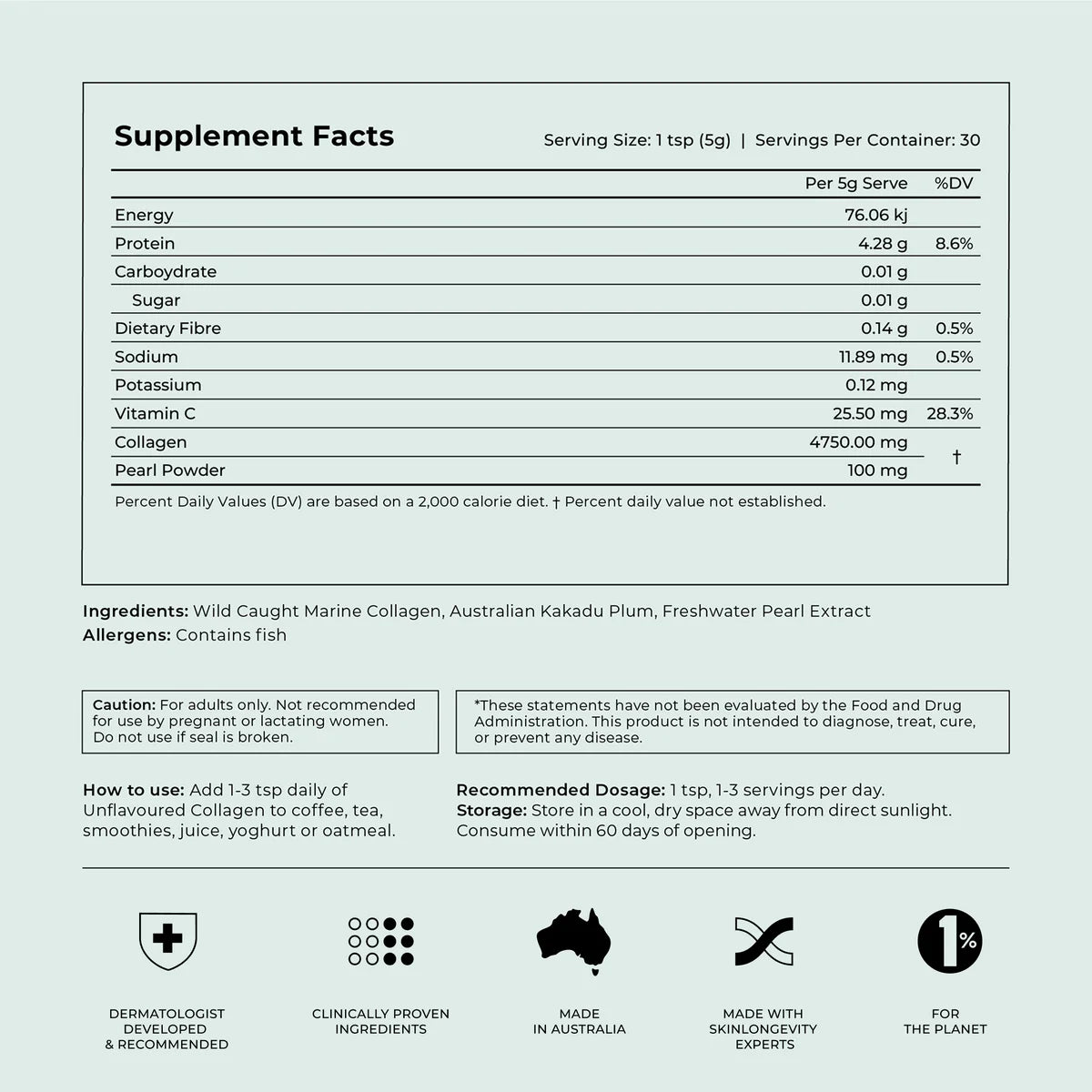 Par Olive Marine Collagen Superpowder Unflavoured – blends into coffee, smoothies or water